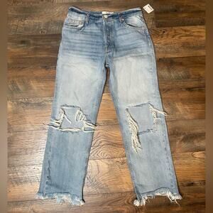 Free People We The Free Distressed‎ High-Rise Blue Jeans Women's 25 Raw Hem